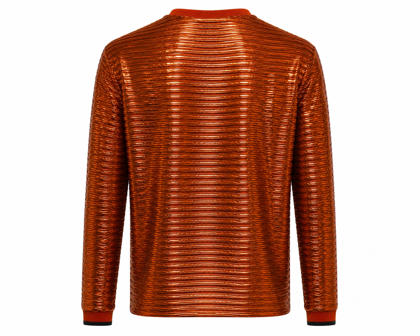 Metallic Foil Ribbed Knit Long Sleeve Top Copper Orange