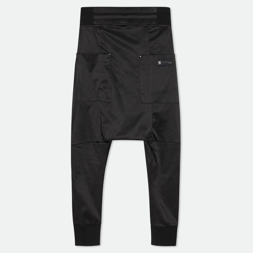Drop crotch cargo baggy pants satin pencil strips