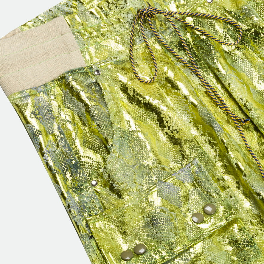 Drop crotch cargo baggy velvet pants snake print