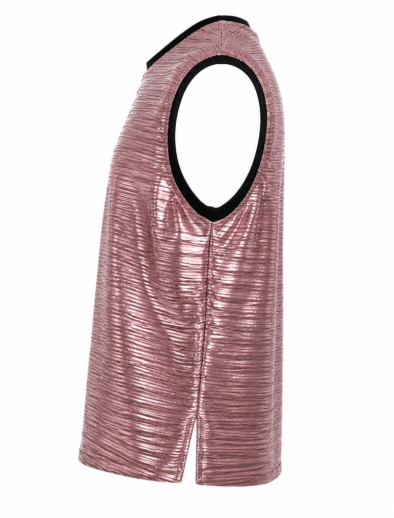 Foil Ribbed Knit Sleeveless Top Pink