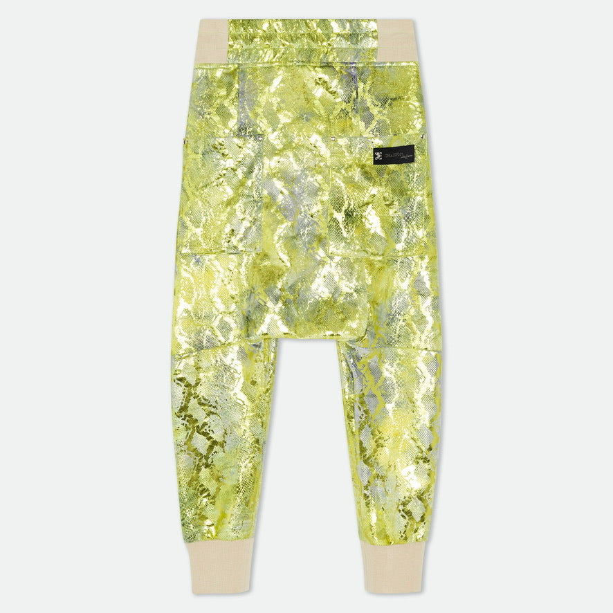 Drop crotch cargo baggy velvet pants snake print