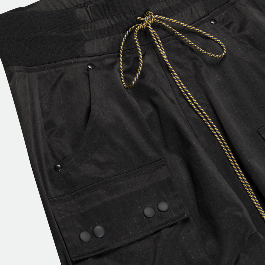Drop crotch cargo baggy pants satin pencil strips