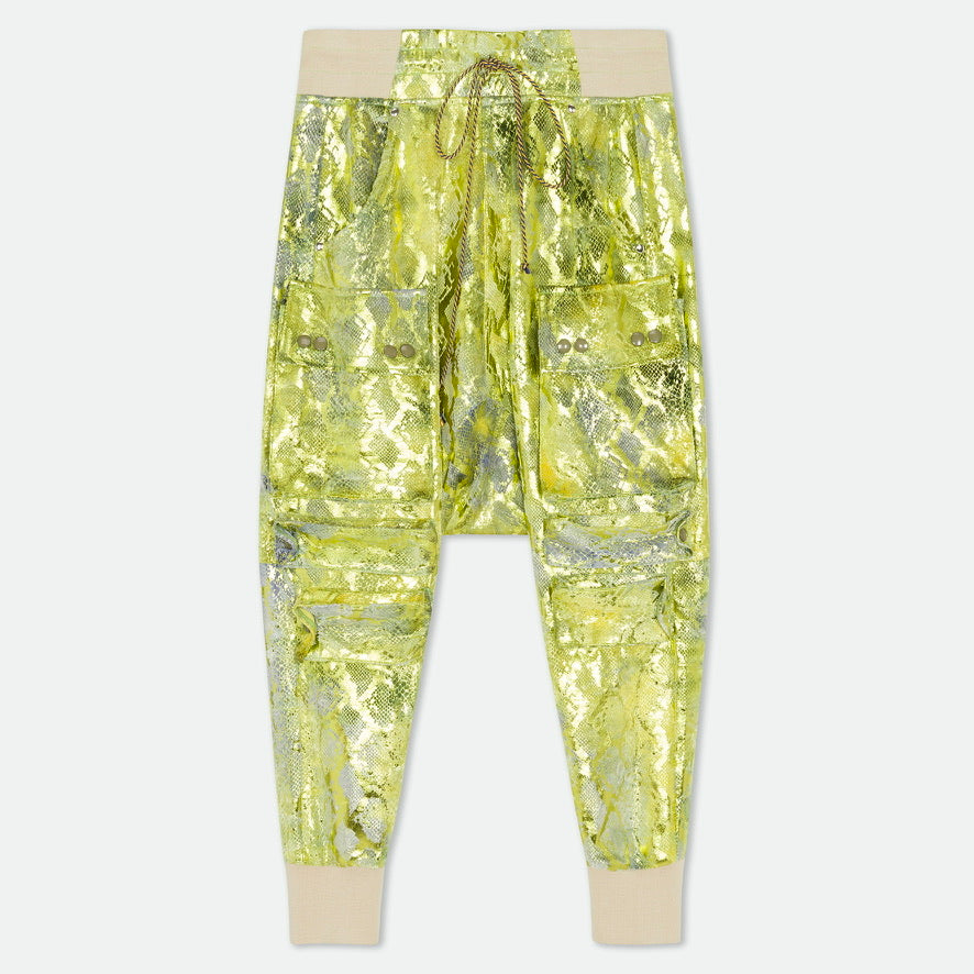 Drop crotch cargo baggy  velvet pants snake print