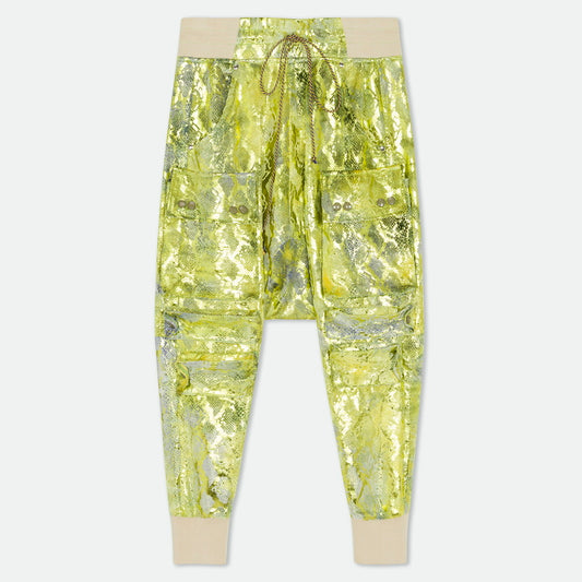 Drop crotch cargo baggy  velvet pants snake print