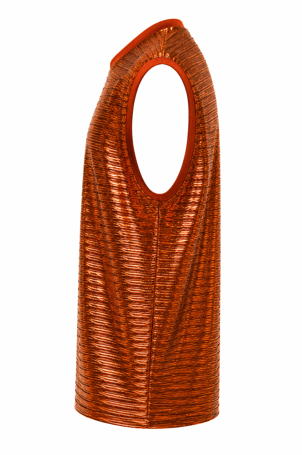 Foil Ribbed Knit  Sleeveless Top Copper Orange