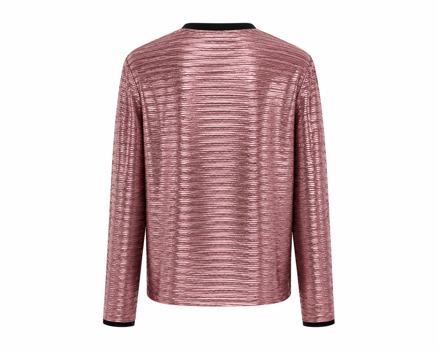 Metallic Foil Ribbed Knit Long Sleeve Top