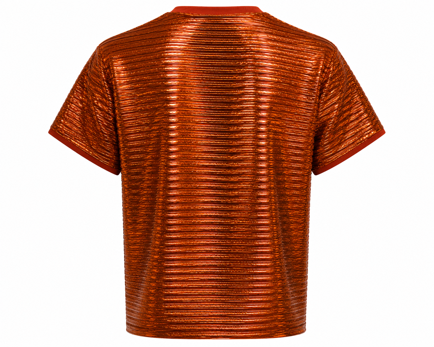 Foil Ribbed Knit Short Sleeve Top Copper Orange
