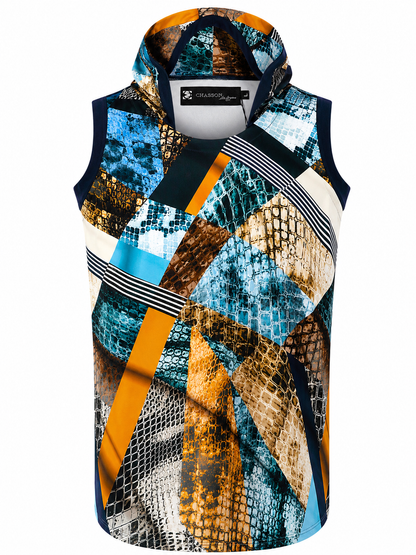 Geometric Snakeskin Hooded Sleeveless Top
