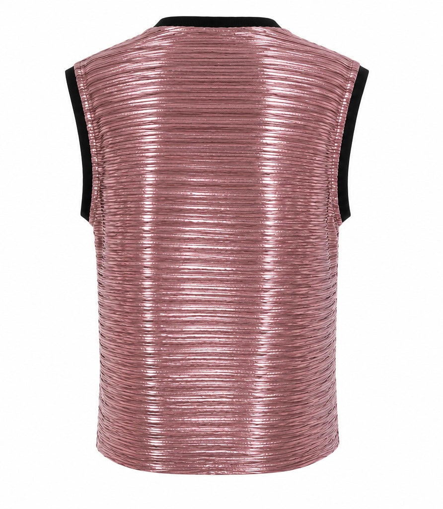 Foil Ribbed Knit Sleeveless Top Pink