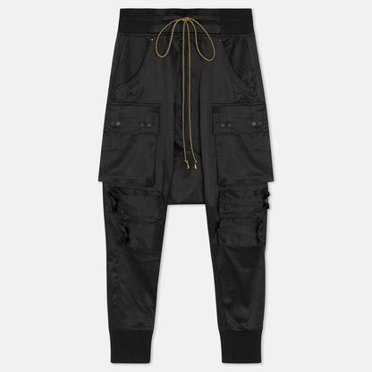 Satin Drop Crotch Cargo Baggy Pants