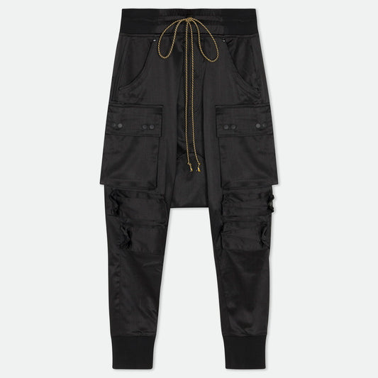 Drop crotch cargo baggy pants satin  pencil strips