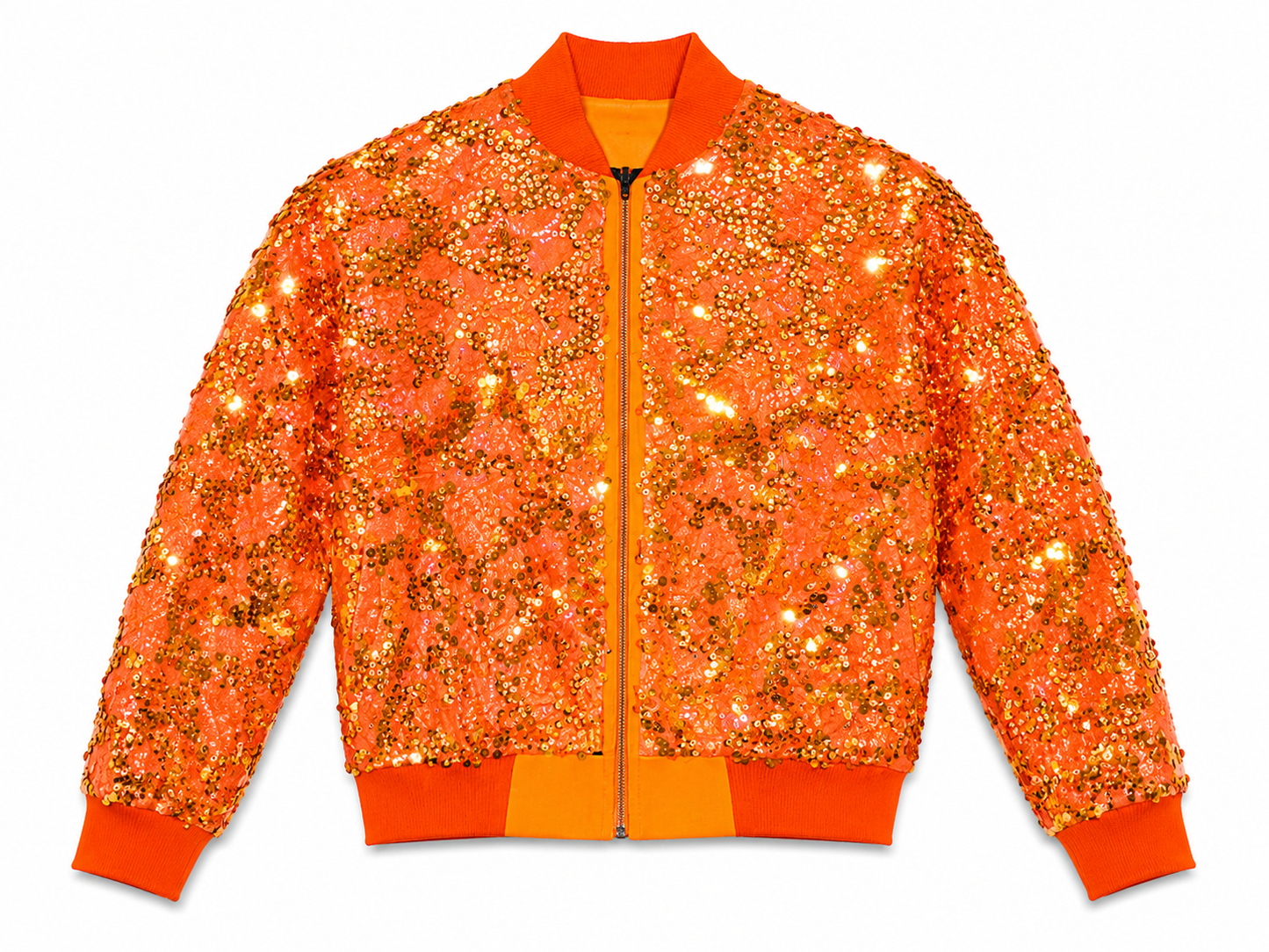 Electric Orange Sequin Bomber Jacket