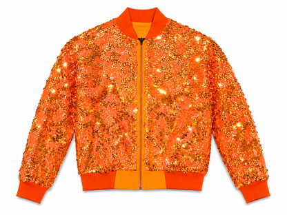 Electric Orange Sequin Bomber Jacket