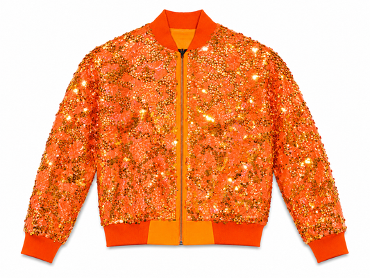 Electric Orange Sequin Bomber Jacket