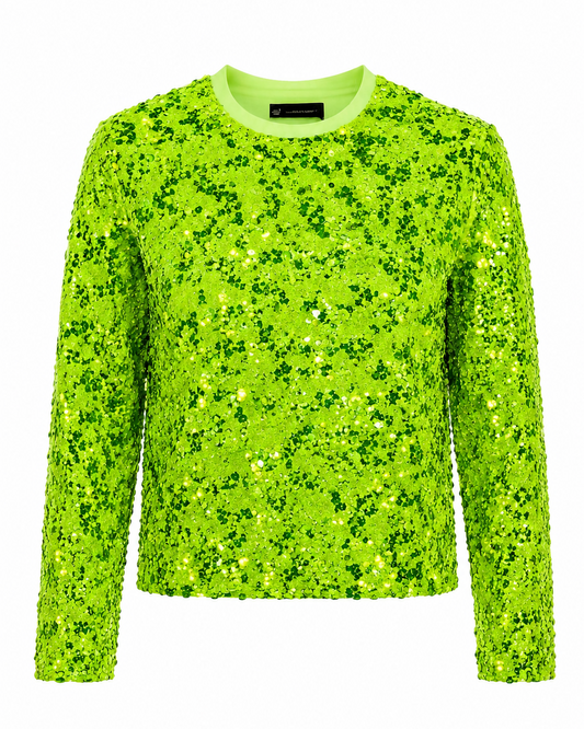 Electric Lime Sequin Long Sleeve Top