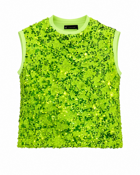 Electric Lime Sequin Sleeveless Top
