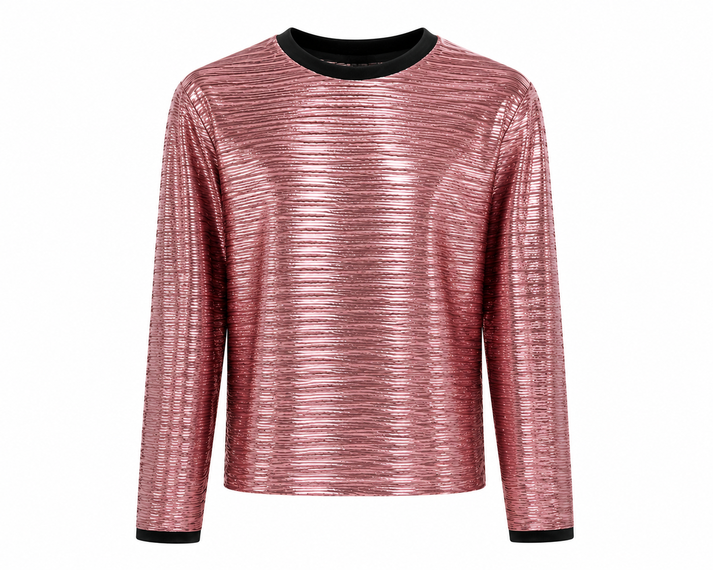 Metallic Foil Ribbed Knit Long Sleeve Top