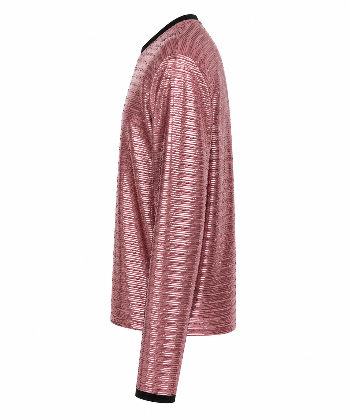 Metallic Foil Ribbed Knit Long Sleeve Top