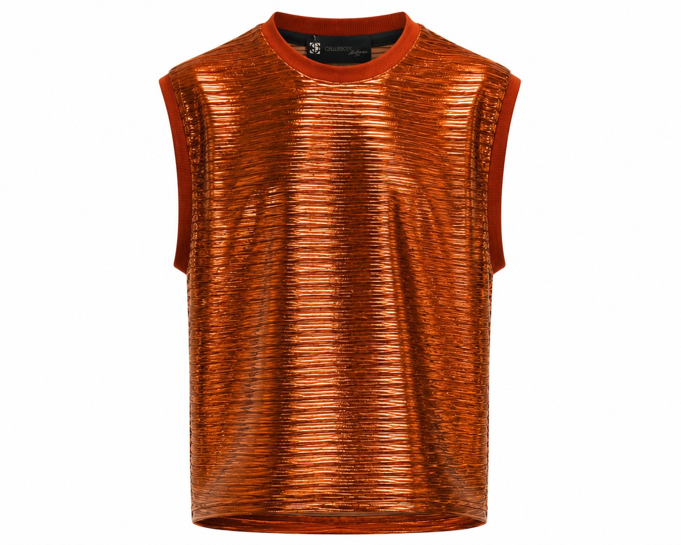 Foil Ribbed Knit  Sleeveless Top Copper Orange