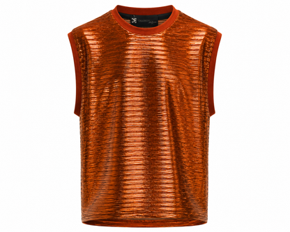 Foil Ribbed Knit  Sleeveless Top Copper Orange