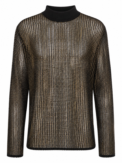 Gold Foil Mesh Long Sleeve Top