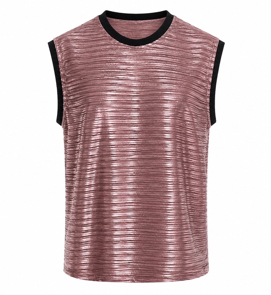 Foil Ribbed Knit Sleeveless Top Pink