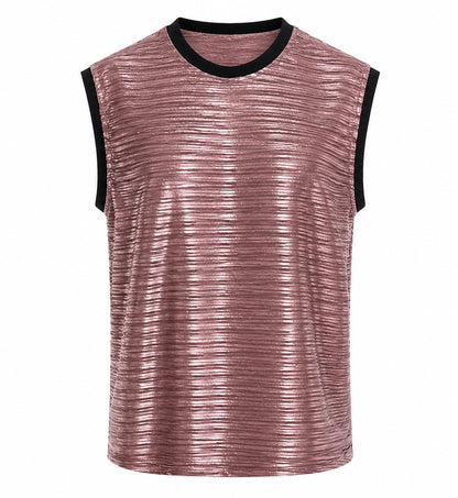 Foil Ribbed Knit Sleeveless Top Pink