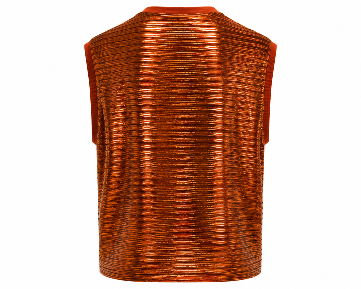 Foil Ribbed Knit  Sleeveless Top Copper Orange