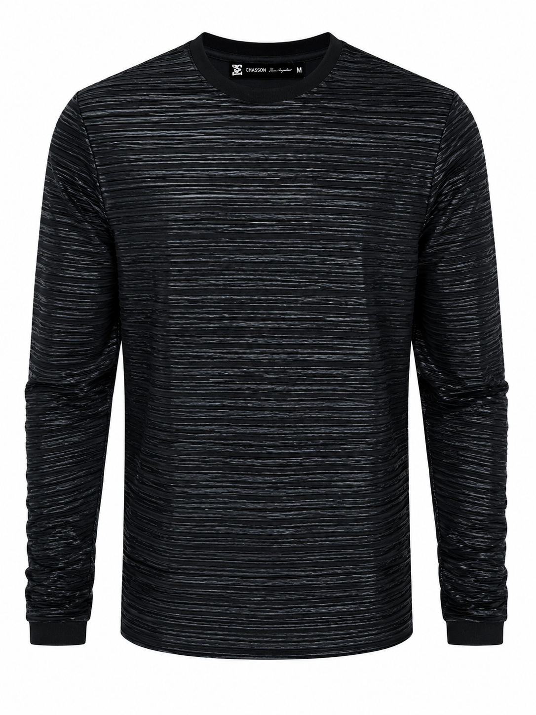 Metallic Foil Ribbed Knit Long Sleeve Top Black
