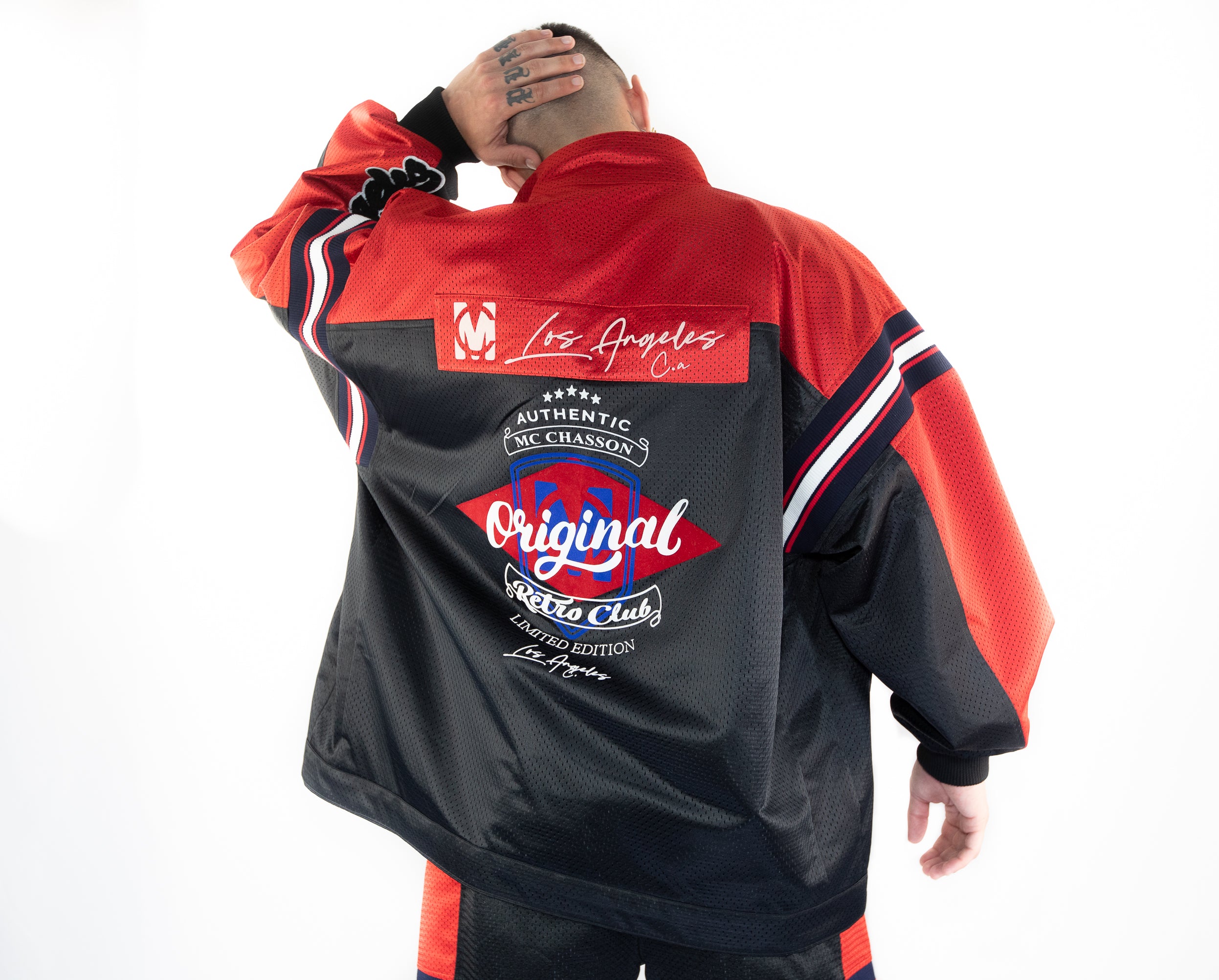 トップス TEE DOCKING LAYERED HS JACKET Victorious Men's Layered Hoodie Denim Jacket, Distressed